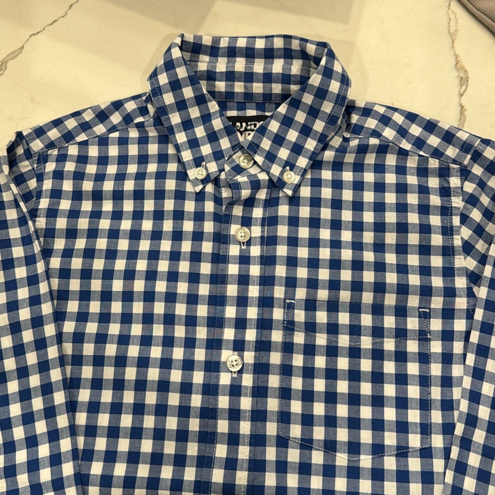 Big boys blue plaid cotton shirt.  Lands’ End brand. Sz 10-12